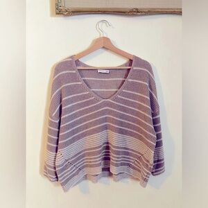 Gentle Fawn Striped Light Brown Tan Sweater Comfy Cute Boxy Size Large